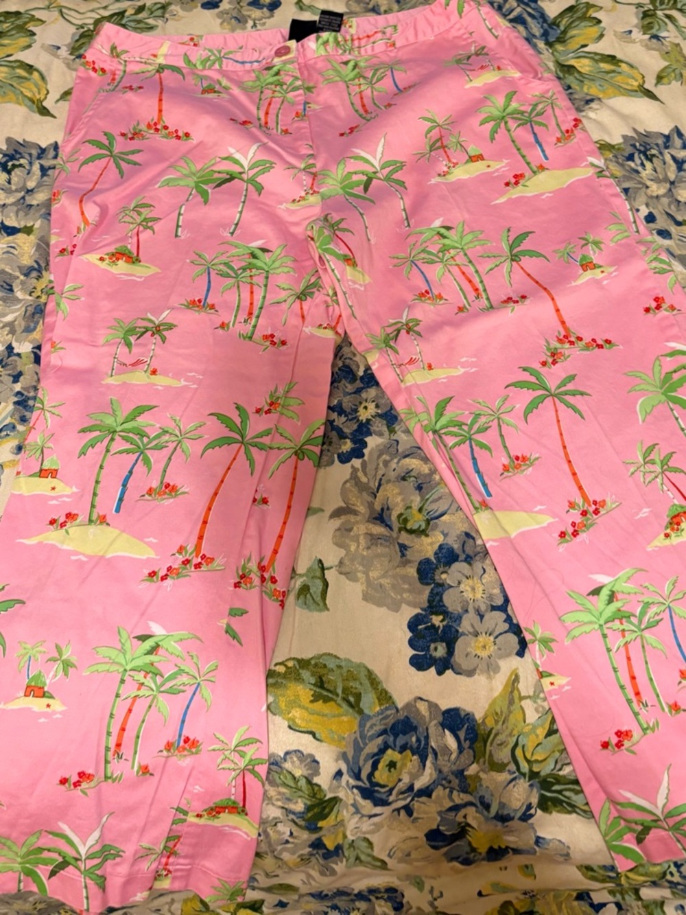 Pink Tropical Palm Print cropped pants
